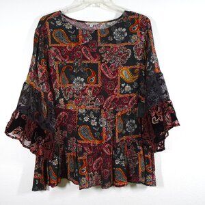 John Mark Tunic Top Women's Plus Size 2X Black Paisley Boho Loose Fit